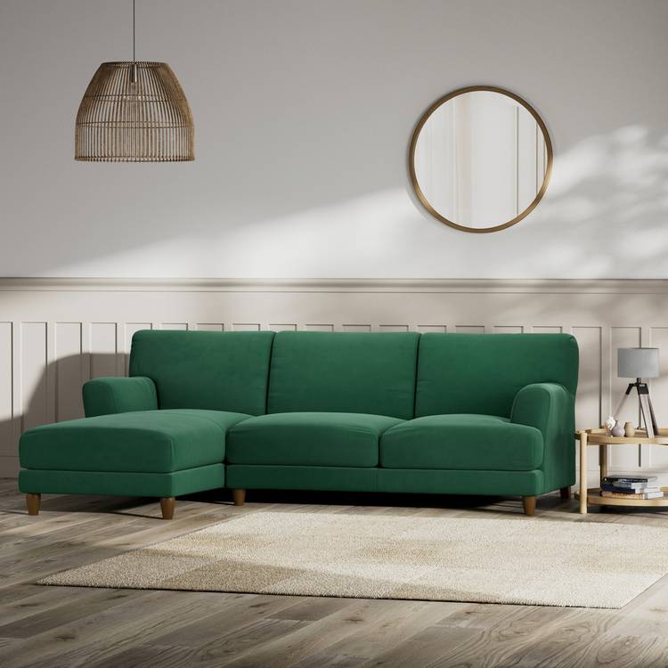 Habitat Askem Fabric Left Hand Corner Sofa- Green - Dark Leg 0