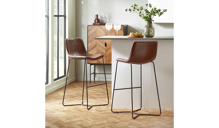 Julian Bowen Joren Pair of Faux Leather Bar Stools - Brown
