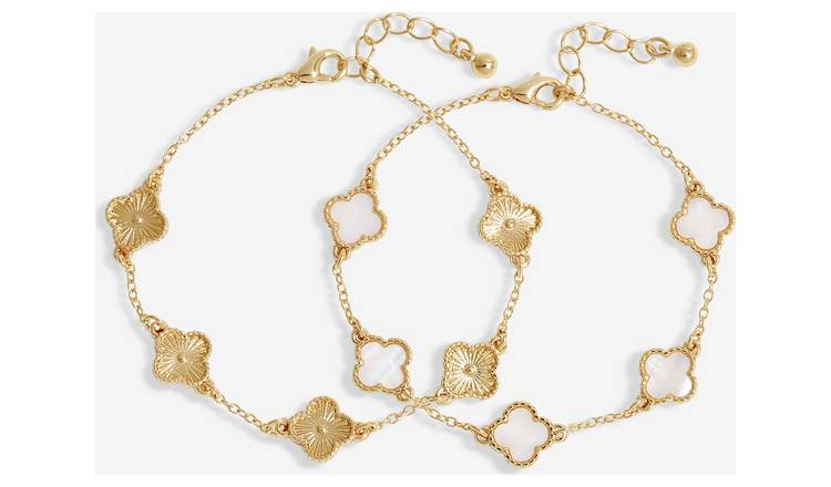 Lipsy Gold Mother Of Pearl Clover Bracelets - Pack of 2