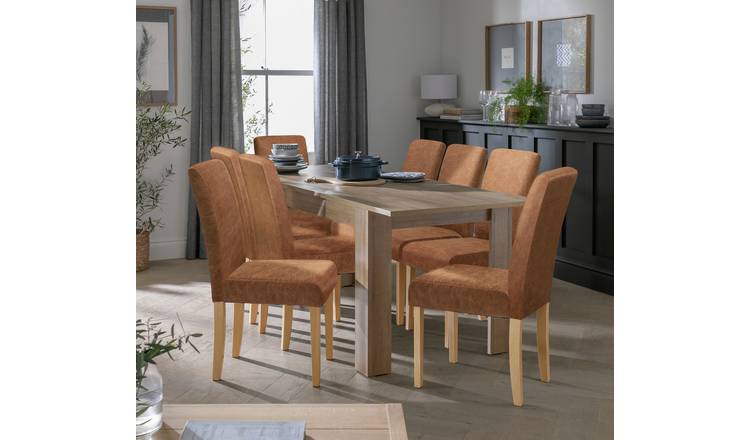 Argos Home Miami Extending Oak Dining Table & 6 Tan Chairs