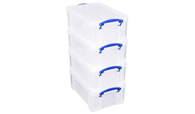 Really Useful 4 x 9L Plastic Storage Boxes - Clear