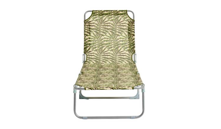 Habitat Leaf Print Folding Metal Sun Lounger - Green