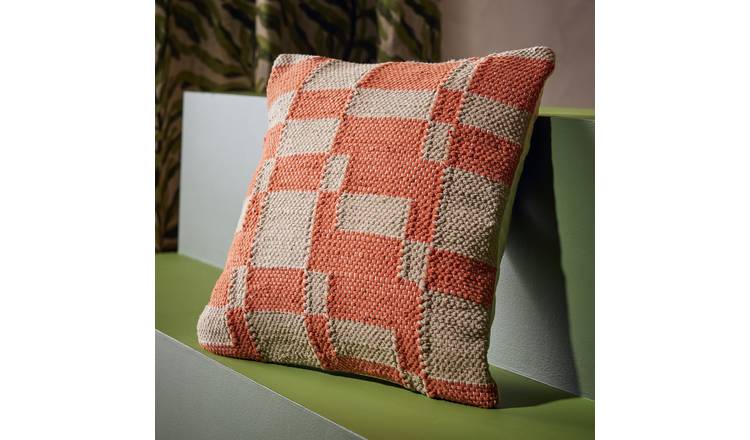 Habitat Woven Geometric Cushion Orange - 43x43cm