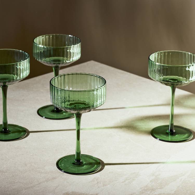 Habitat Green Wide Ribbed Set of 4 Champagne Coupe Glasses 0