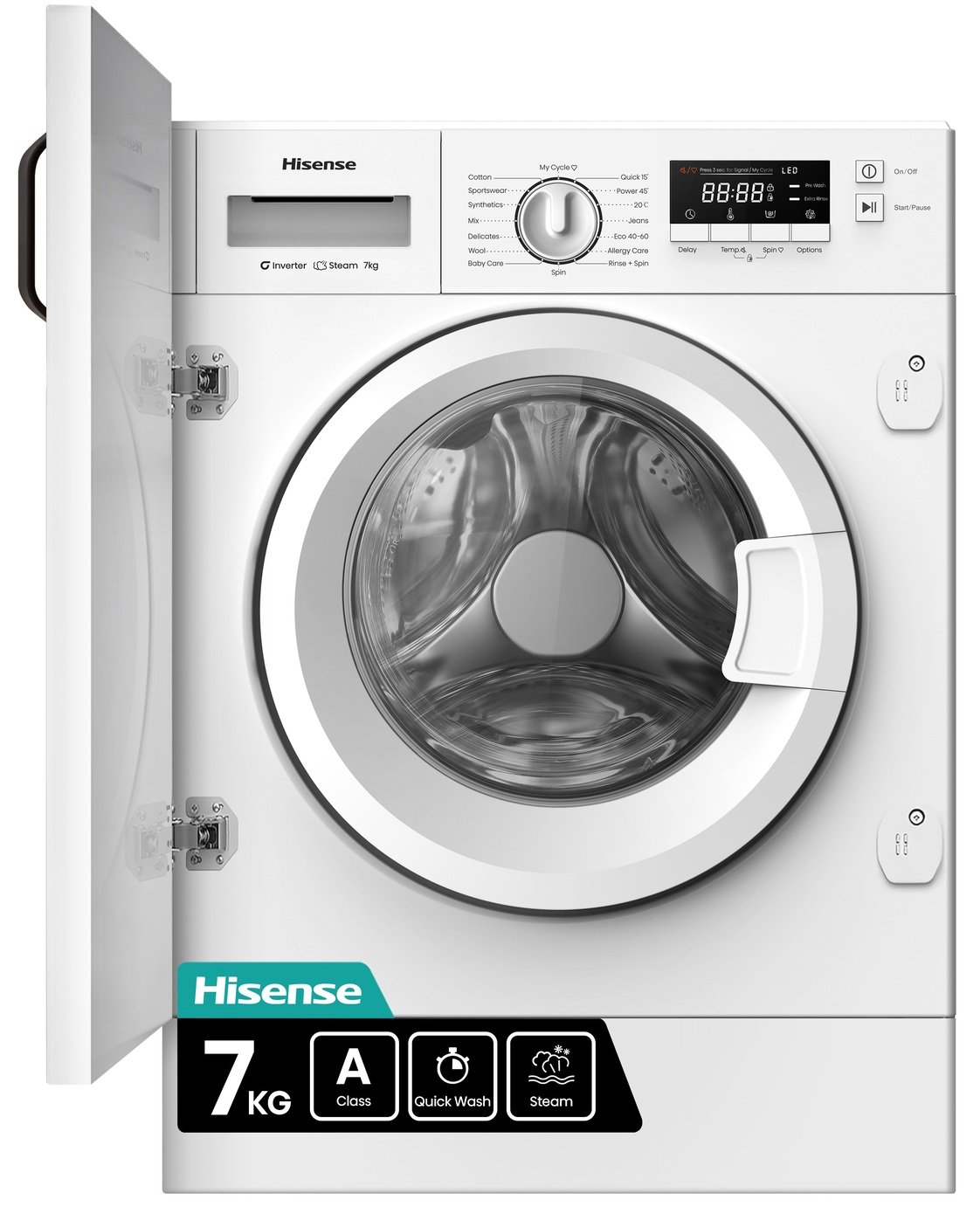 Hisense WF3M741BWI 7KG 1400 Spin Integrated Washing Machine