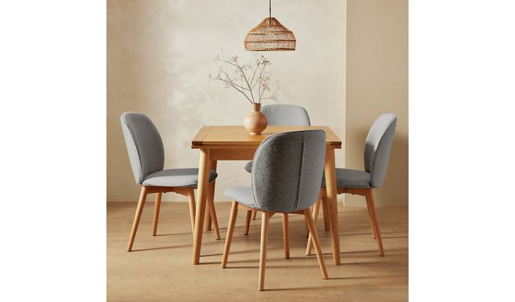 Habitat Lincoln Extending Oak Dining Table & 4 Grey Chairs