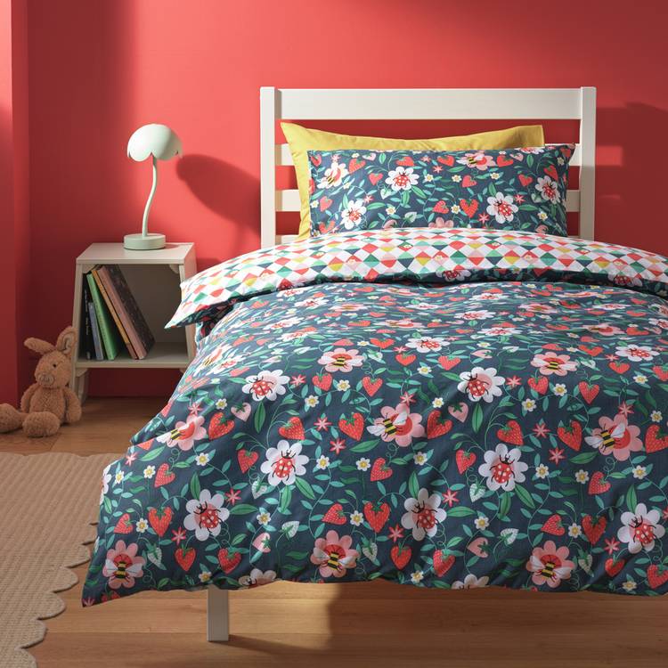 Habitat Strawberry Floral Blue Kids Bedding Set - Single 0