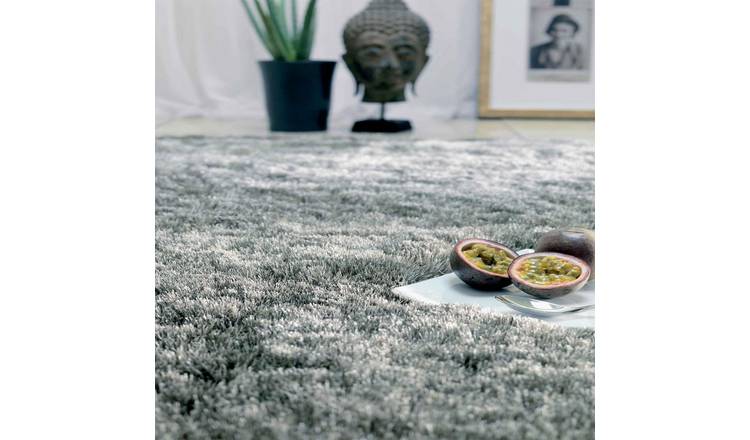 Mega Flooring Grey Shaggy Plain Rug - 65 x 135cm
