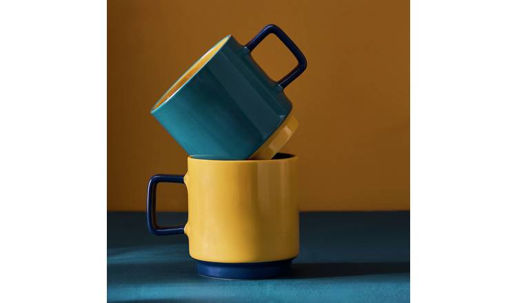 Habitat Colour Block Pack of 2 Stoneware Stacking Mugs