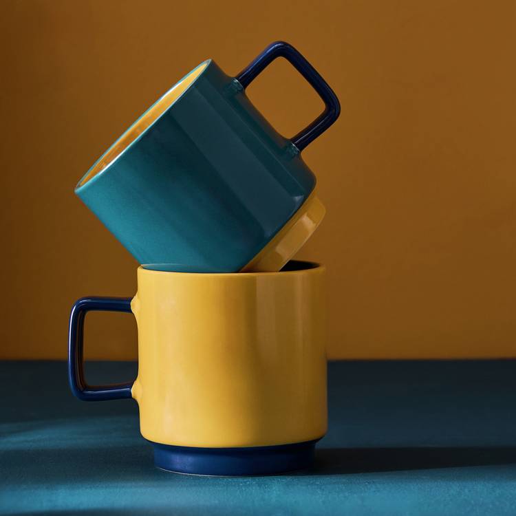 Habitat Colour Block Pack of 2 Stoneware Stacking Mugs 0