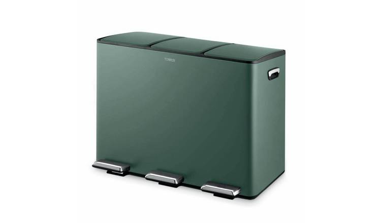 Tower 45L Three Compartment Recycling Pedal Bin - Green