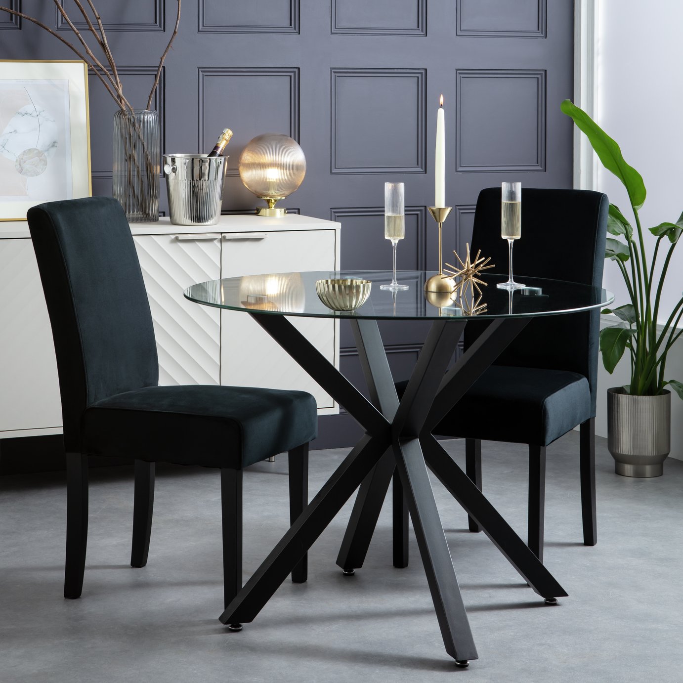 Argos Home Pair of Midback Velvet Dining Chairs - Black