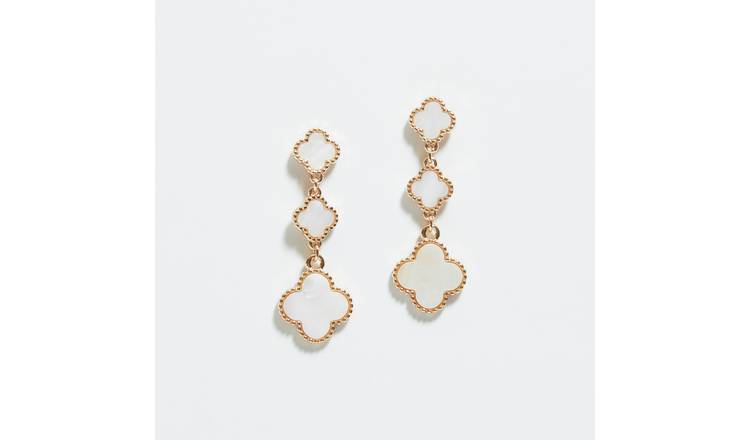 Lipsy Gold Mother Of Pearl Clover Linear Drop Earrings