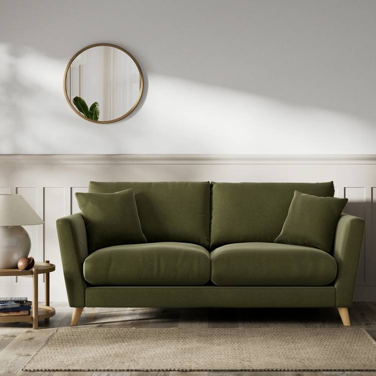 Habitat Lomond Velvet 3 Seater Sofa - Moss Green - Ash Leg 0