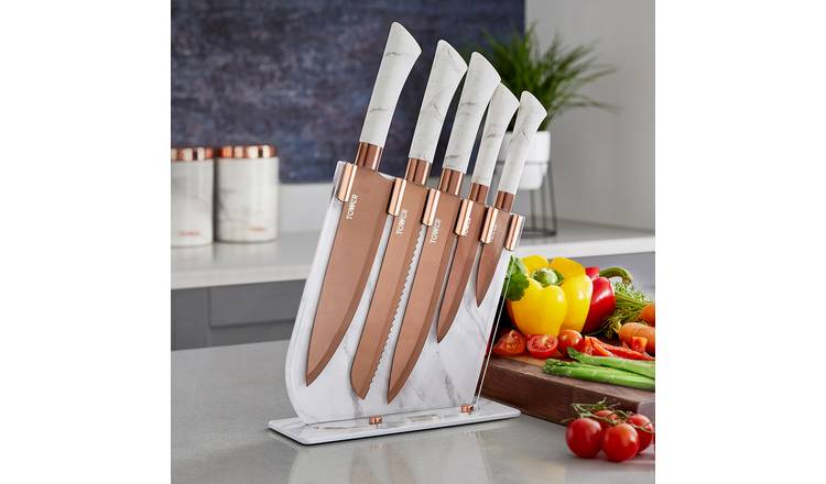 TOWER Damascus Effect Kitchen Knife Set with Stainless Steel