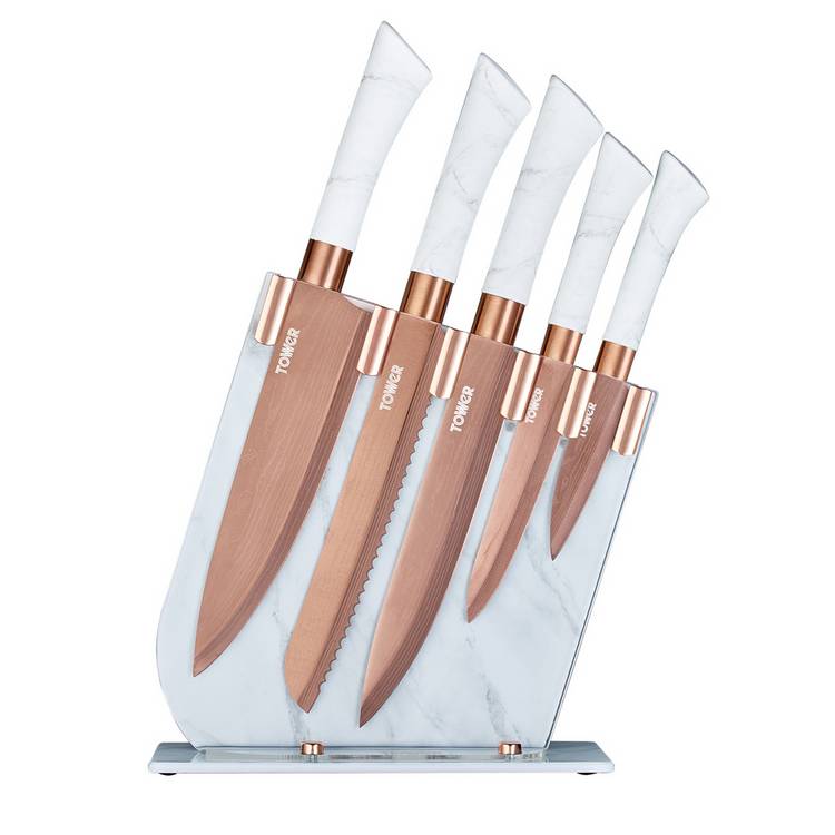 Tower Marble 5 Piece Knife Set - Rose Gold 0