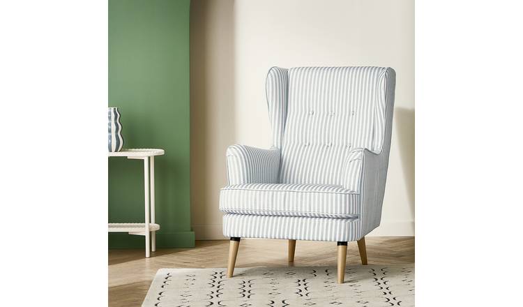 Habitat Callie Fabric Wingback Chair - Blue Stripe