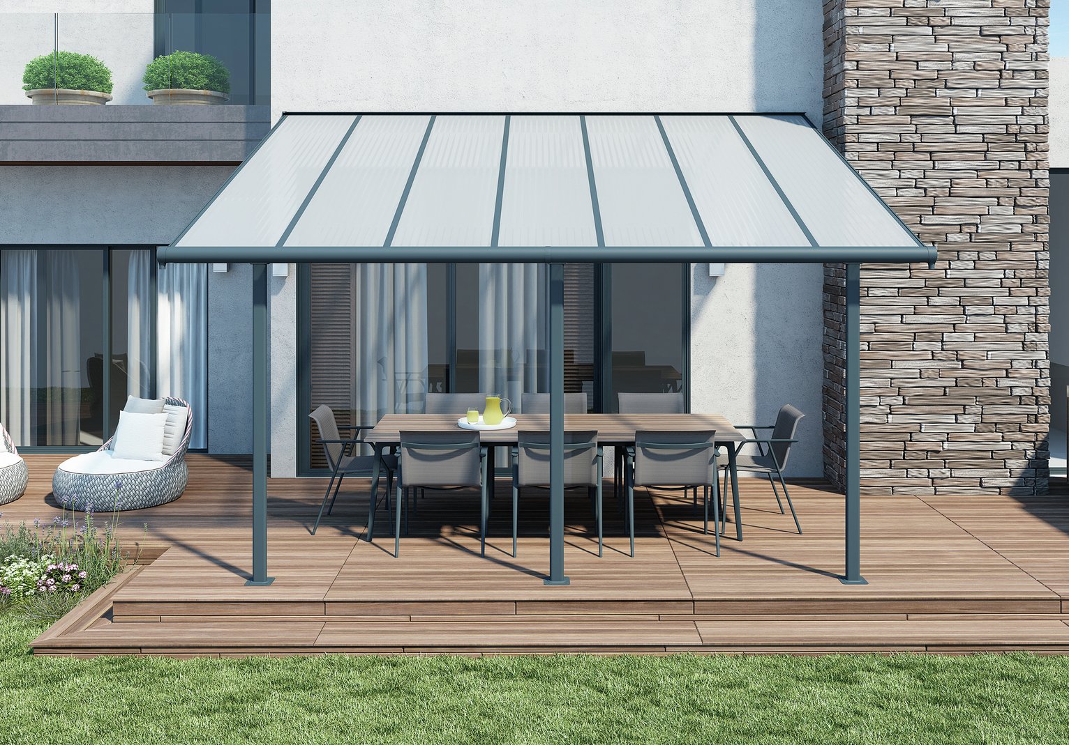 Palram – Canopia Sierra 3 x 4.25m Patio Cover - Grey Clear