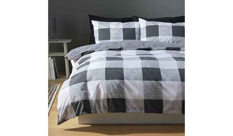 Argos Home Large Gingham Charcoal Bedding Set - Single