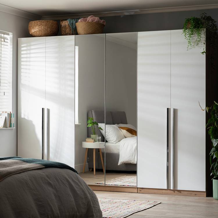 Habitat Munich 6 Dr 2 Mirror Wardrobe -White & Oak Effect 0