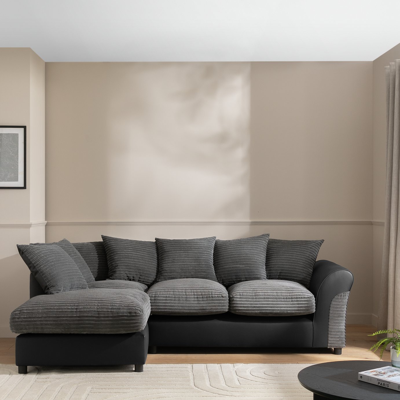 Buy Argos Home Harry Cord Left Hand Corner Chaise Sofa-Charcoal