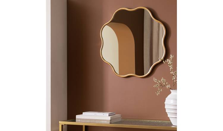 Habitat Gold Coloured Wavy Round Wall Mirror - 60x60cm