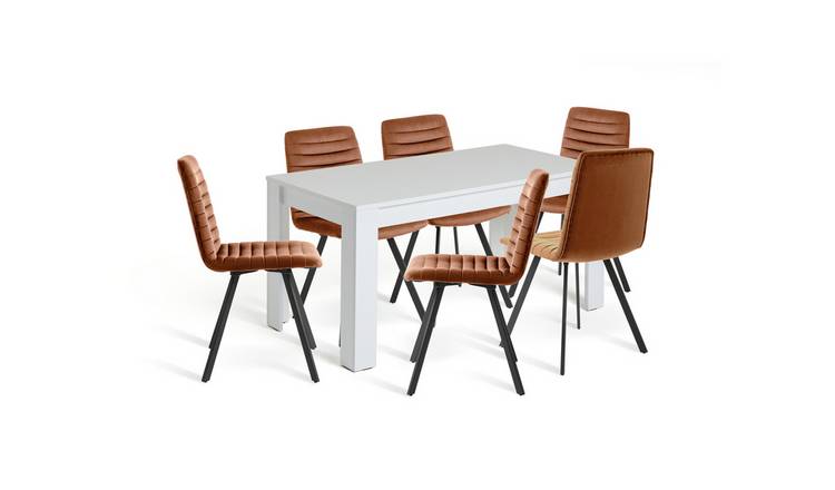 Argos Home Miami Extend White Dining Table & 6 Copper Chairs