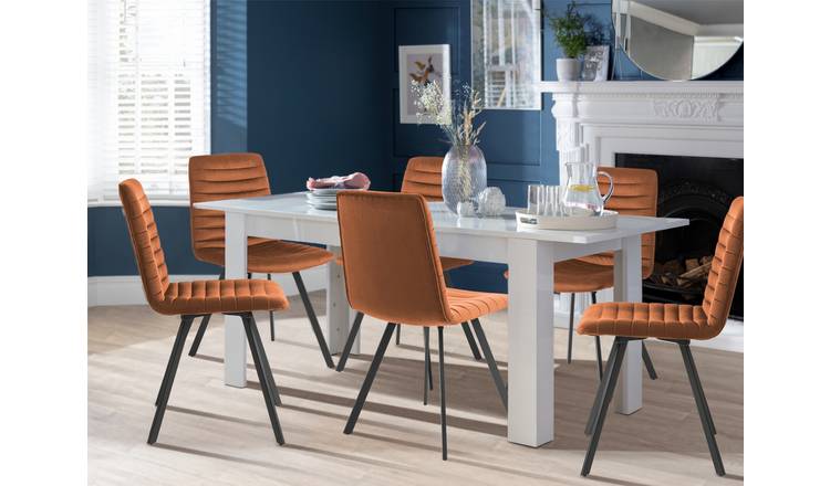 Argos Home Miami Extend White Dining Table & 6 Copper Chairs