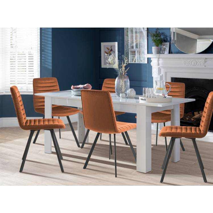 Argos Home Miami Extend White Dining Table & 6 Copper Chairs 0