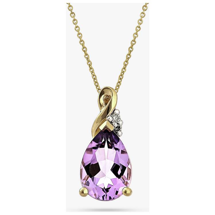Revere 9ct Yellow Gold Amethyst Diamond Pendant Necklace 0