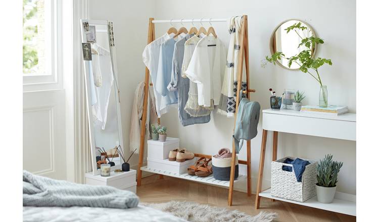 Buy Argos Home Belvoir Clothes Rail with Shelf Bamboo White Clothes rails and canvas wardrobes Argos