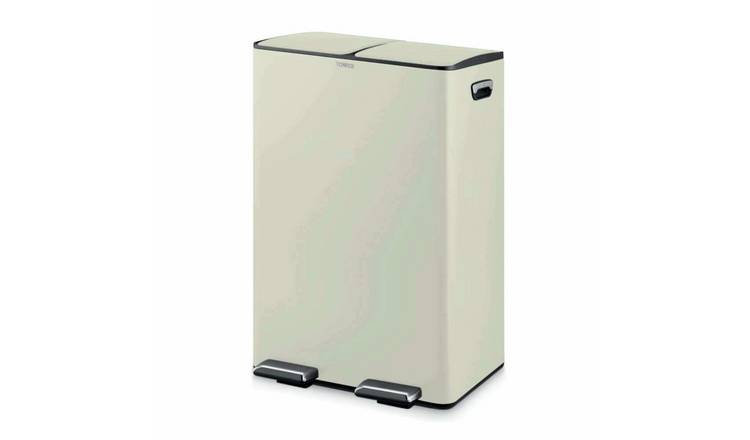Tower 60L Twin Compartment Recycling Pedal Bin - Cream