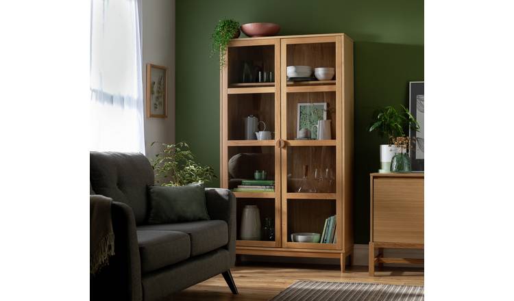 Habitat Cornelia 2 Door Glass Tall Display Cabinet - Natural