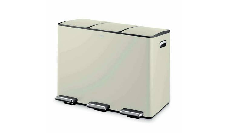 Tower 45L Three Compartment Recycling Pedal Bin - Cream