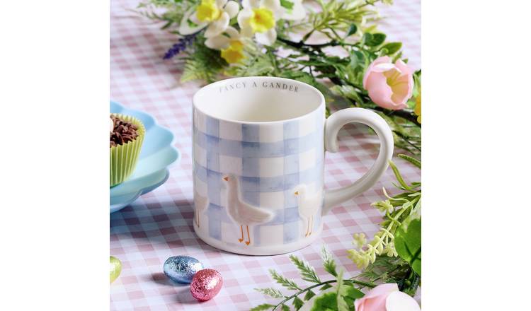 Argos Home Light Blue Gingham Check Geese Mug
