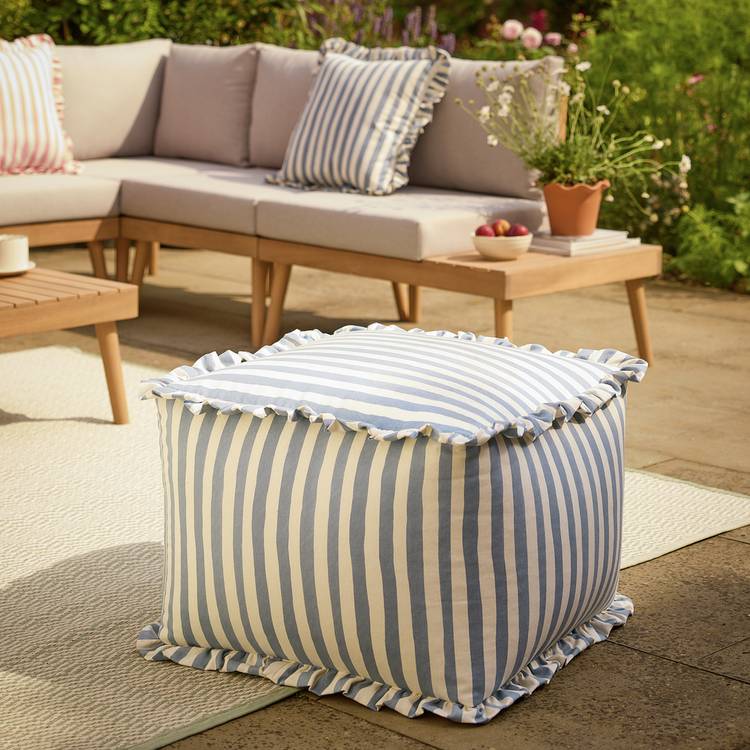 Habitat Blue and White Stripe Pouffe 0