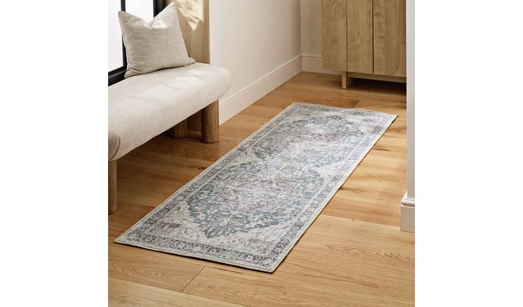 Habitat Vintage Effect Blue Flatweave Runner - 66x200cm