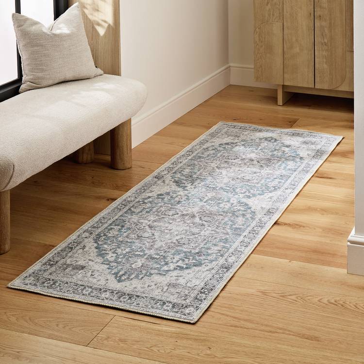 Habitat Vintage Effect Blue Flatweave Runner - 66x200cm 0