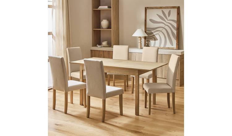 Argos Home Sendi Extending Dining Table & 6 Cream Chairs