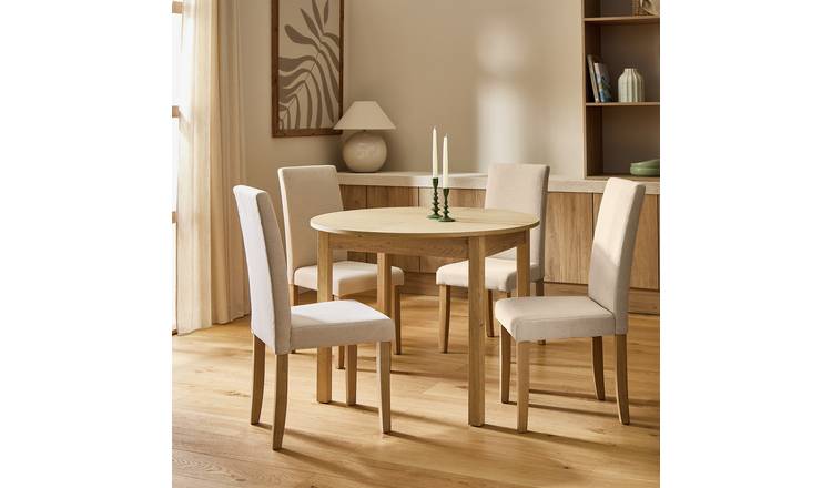 Argos Home Sendi Oval Natural Dining Table & 4 Cream Chairs