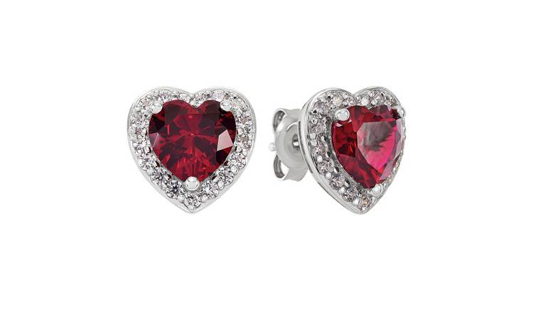 Buy Revere Sterling Silver Heart Cubic Zirconia Stud Earrings | Womens ...