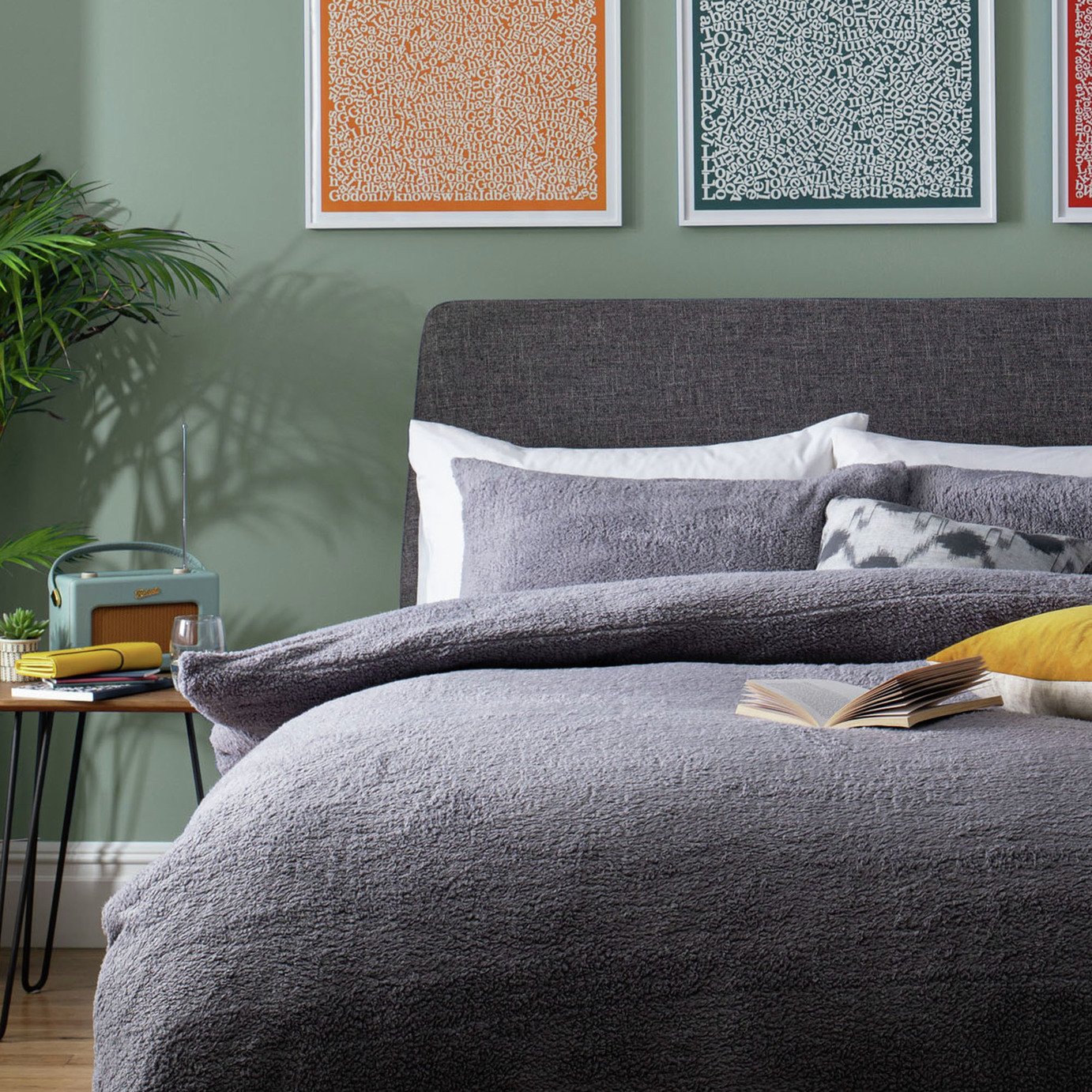 Argos Home Fleece Plain Grey Bedding Set - Double