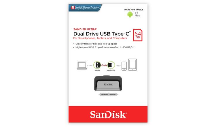 Buy SanDisk Ultra Drive 3.1 Type-C Flash - 64GB USB storage | Argos