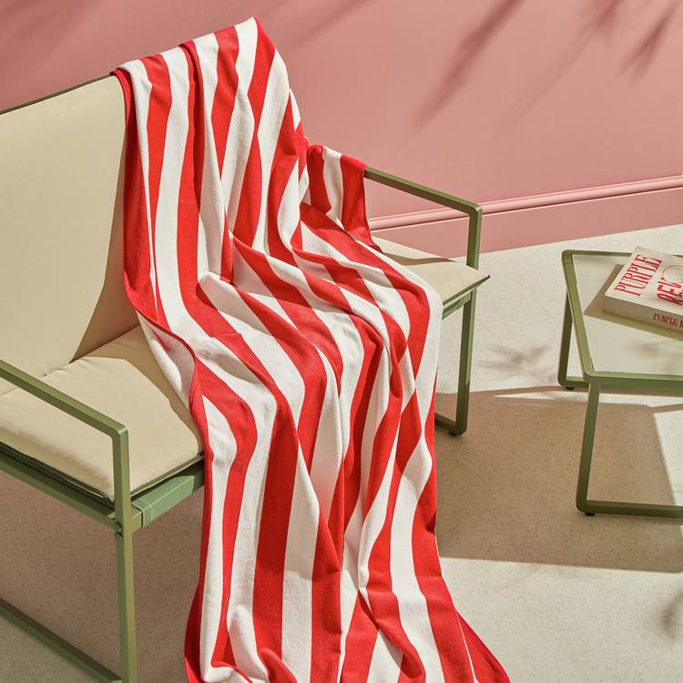 Habitat Stripe XL Beach Towel - Red & White 0