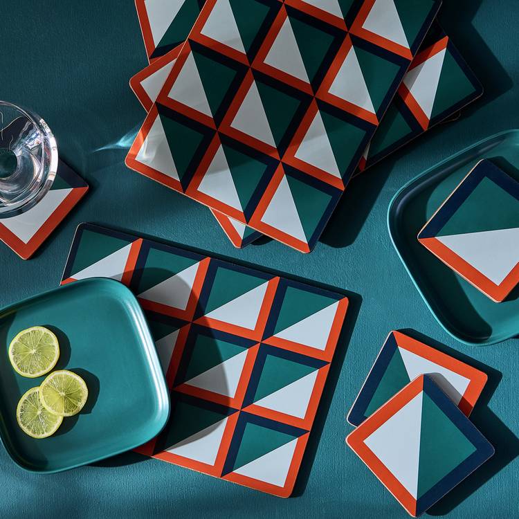 Habitat Geo Cube Set of 4 Placemats and Coasters - Green 0