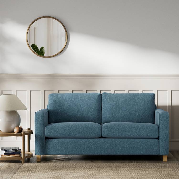 Habitat Flint Fabric 2 Seater Sofa Bed- Blue - Ash Leg 0