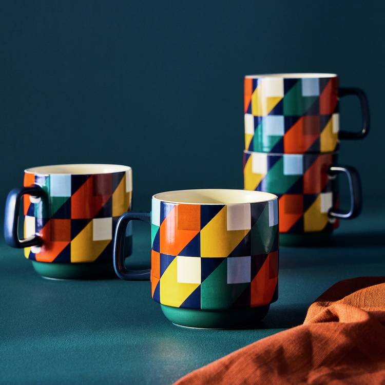 Habitat Geo Cube Set of 4 Mugs - Blue 0