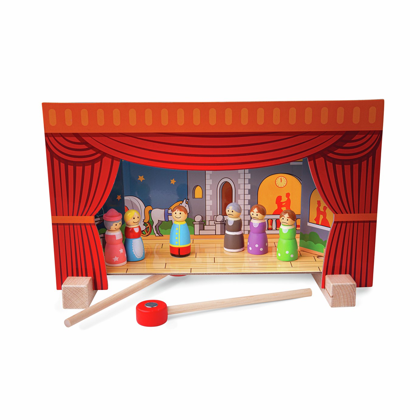 Castelet De Théâtre En Bois Bigjigs Toys – Rideau Rouge, Tableau D’affichage – Jeu Créatif Dès 3 Ans