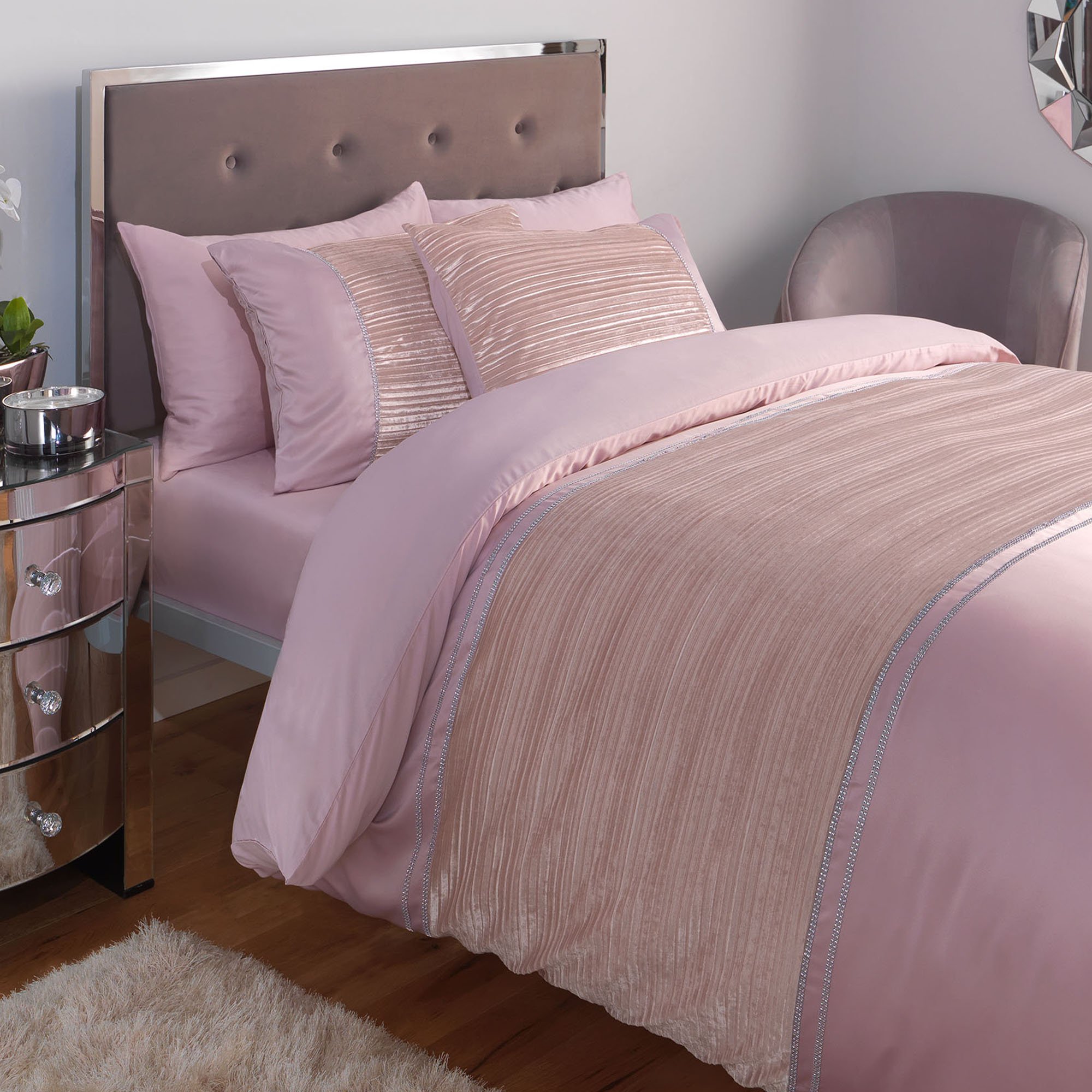 Argos Home Sparkle Velvet Blush Pink Bedding Set - Kingsize