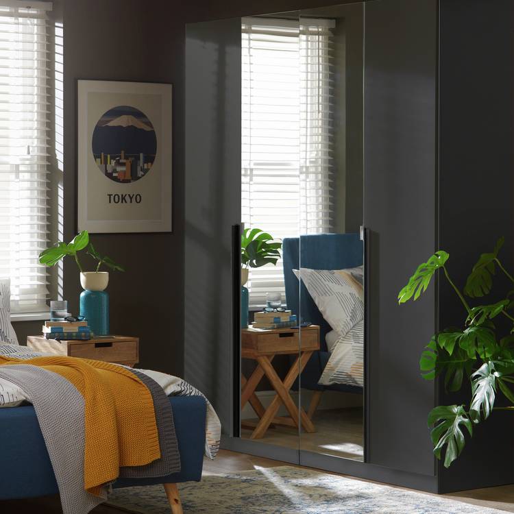 Habitat Munich 4 Door 2 Mirror Wardrobe - Anthracite 0